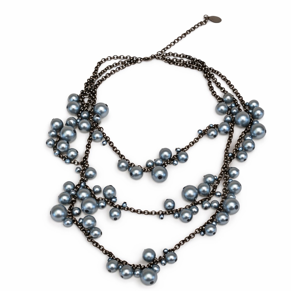 Vintage Robert Rose Gray Faux Pearl Multi Strand Statement Necklace